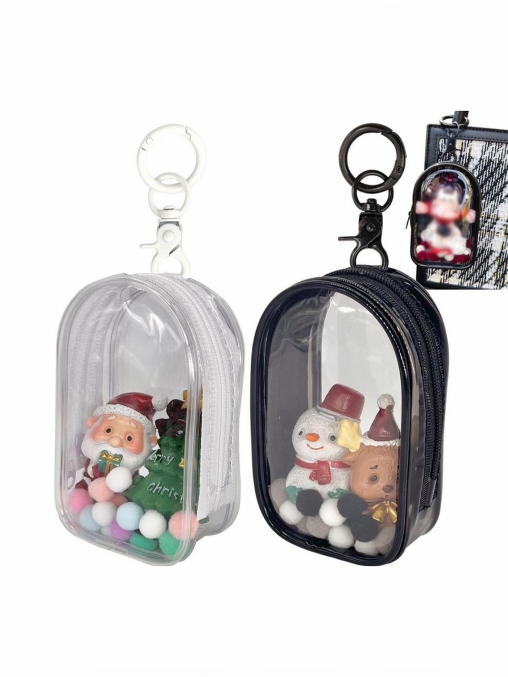 Clear Mini Keychain Pouch - Black and White